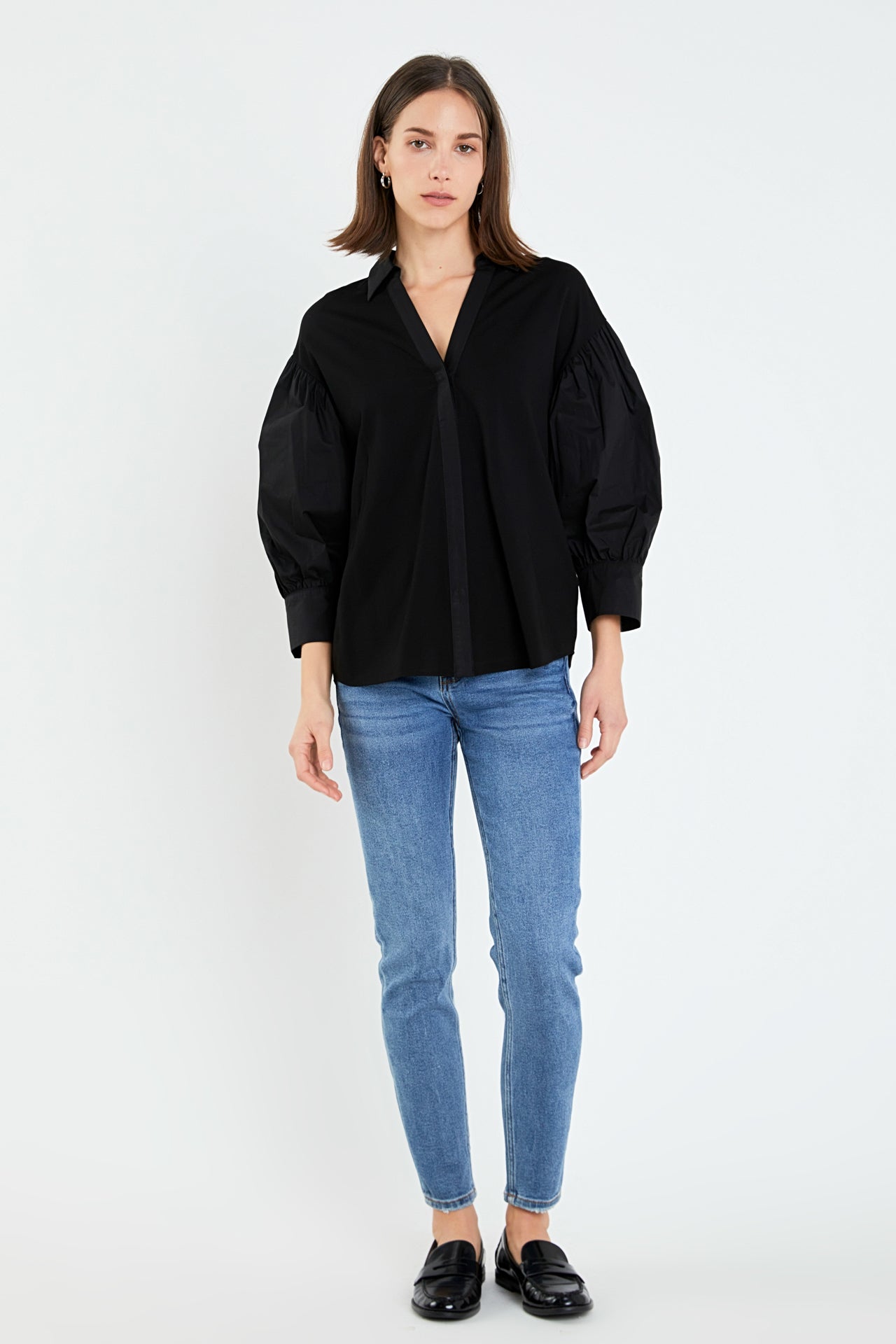 ENGLISH FACTORY - V-neckline Puff Sleeve Shirt - BLOUSES available at Objectrare
