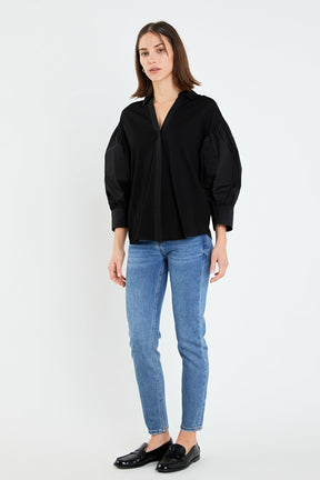 ENGLISH FACTORY - English Factory - V-neckline Puff Sleeve Shirt - SHIRTS & BLOUSES available at Objectrare