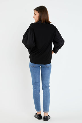 ENGLISH FACTORY - V-neckline Puff Sleeve Shirt - BLOUSES available at Objectrare