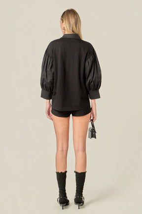 ENGLISH FACTORY - V-neckline Puff Sleeve Shirt - BLOUSES available at Objectrare