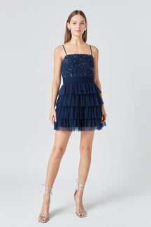 ENDLESS ROSE - Floral Detail Tulle Mini Dress - DRESSES available at Objectrare