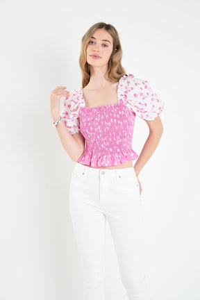 ENGLISH FACTORY - Contrast Floral Smocked Top - TOPS available at Objectrare
