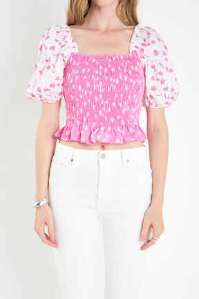 ENGLISH FACTORY - Contrast Floral Smocked Top - TOPS available at Objectrare