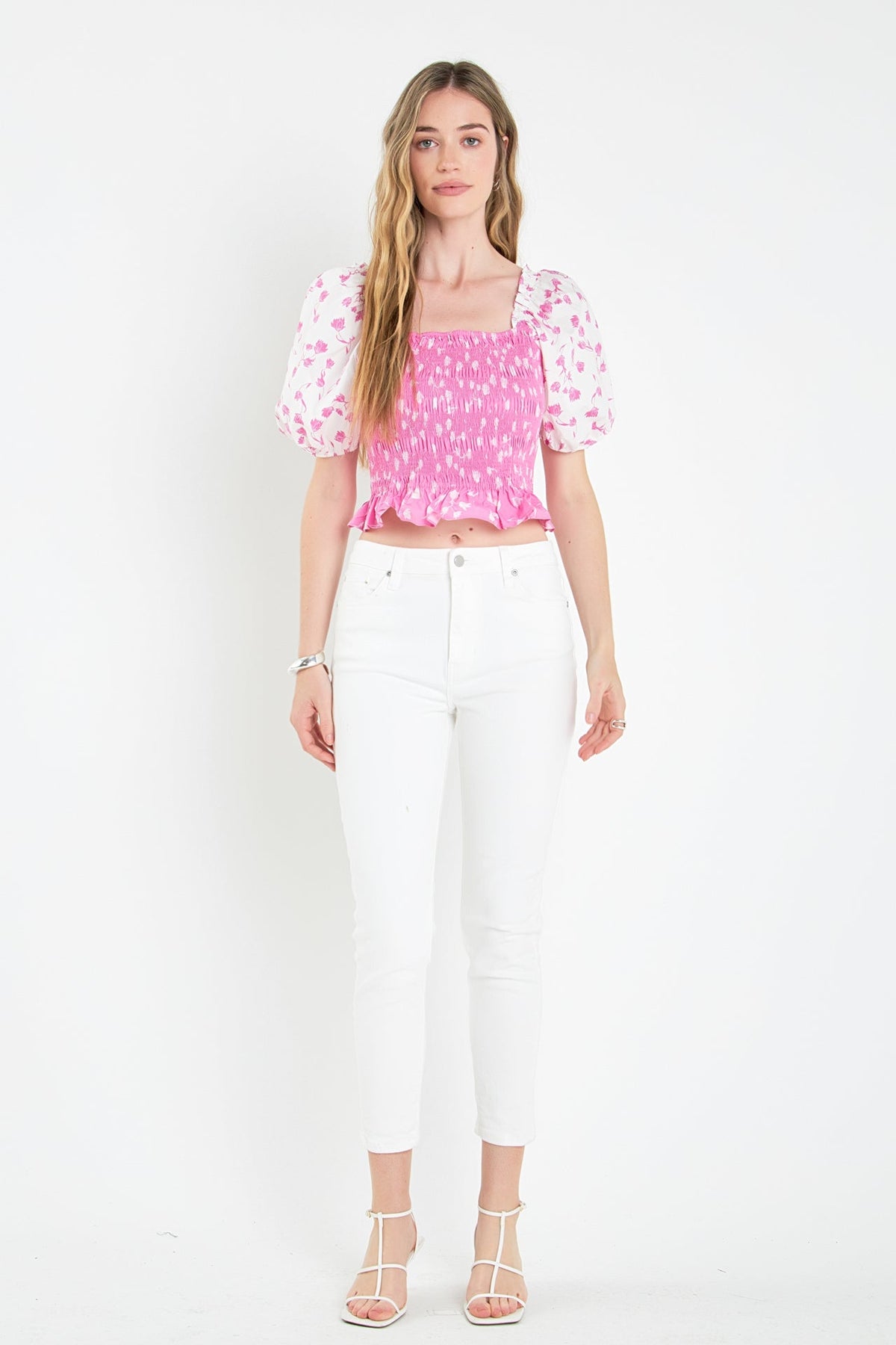 ENGLISH FACTORY - Contrast Floral Smocked Top - TOPS available at Objectrare