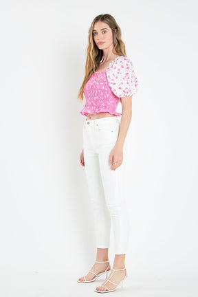 ENGLISH FACTORY - Contrast Floral Smocked Top - TOPS available at Objectrare