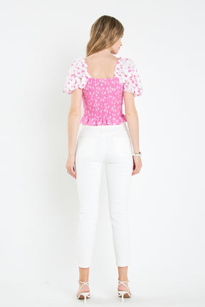 ENGLISH FACTORY - Contrast Floral Smocked Top - TOPS available at Objectrare