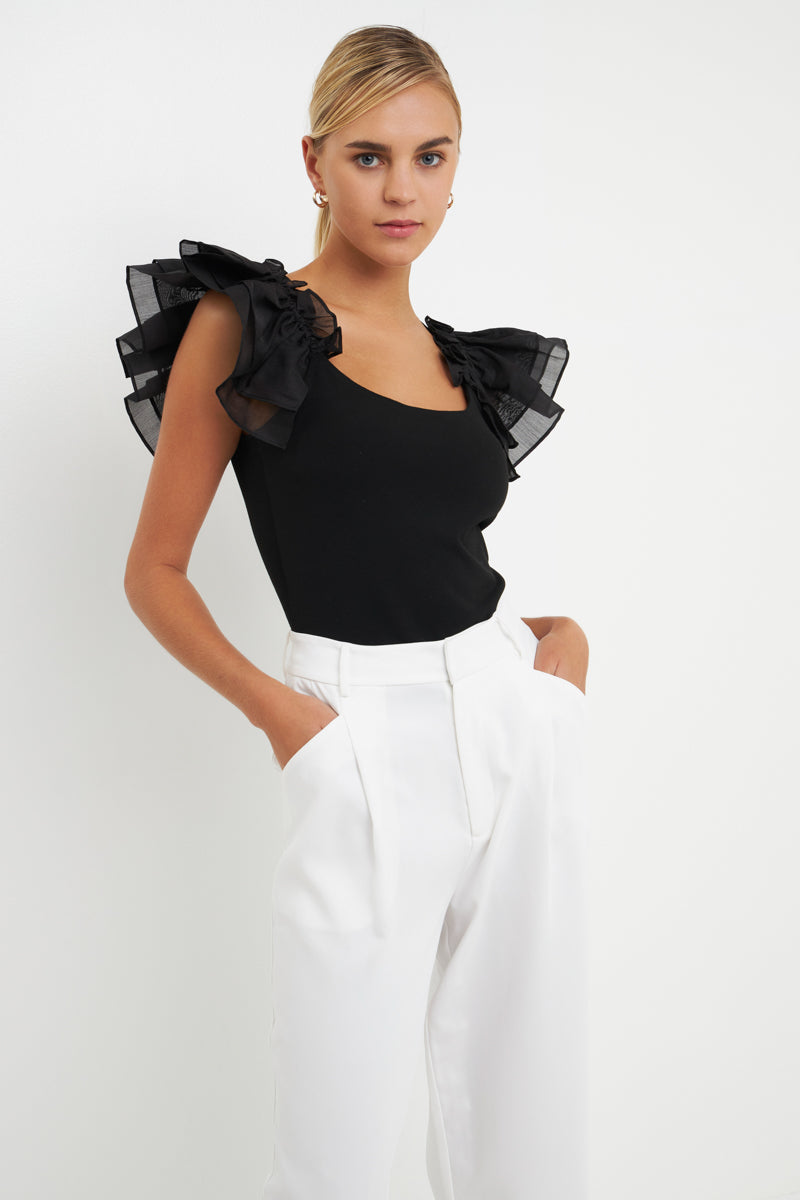 ENDLESS ROSE - Endless Rose - Organza Ruffle with Knit Top - TOPS available at Objectrare