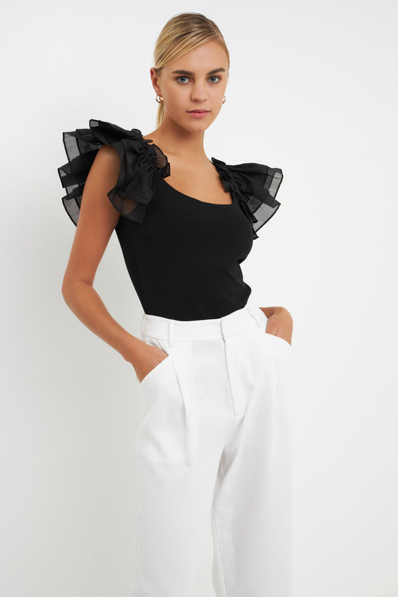 ENDLESS ROSE - Organza Ruffle with Knit Top - TOPS available at Objectrare
