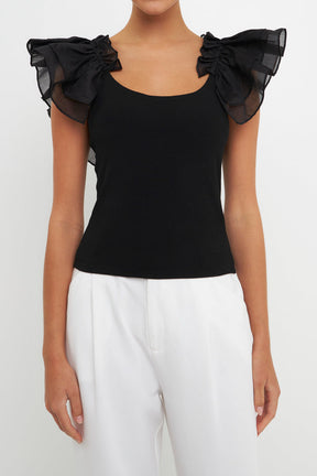 ENDLESS ROSE - Organza Ruffle with Knit Top - TOPS available at Objectrare