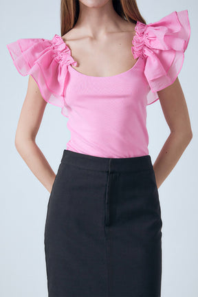 ENDLESS ROSE - Organza Ruffle with Knit Top - TOPS available at Objectrare