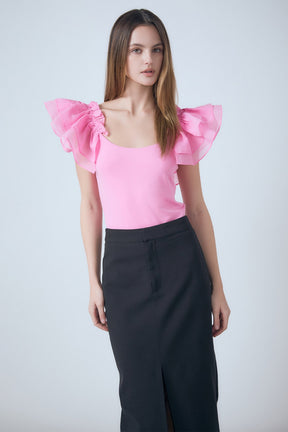 ENDLESS ROSE - Organza Ruffle with Knit Top - TOPS available at Objectrare