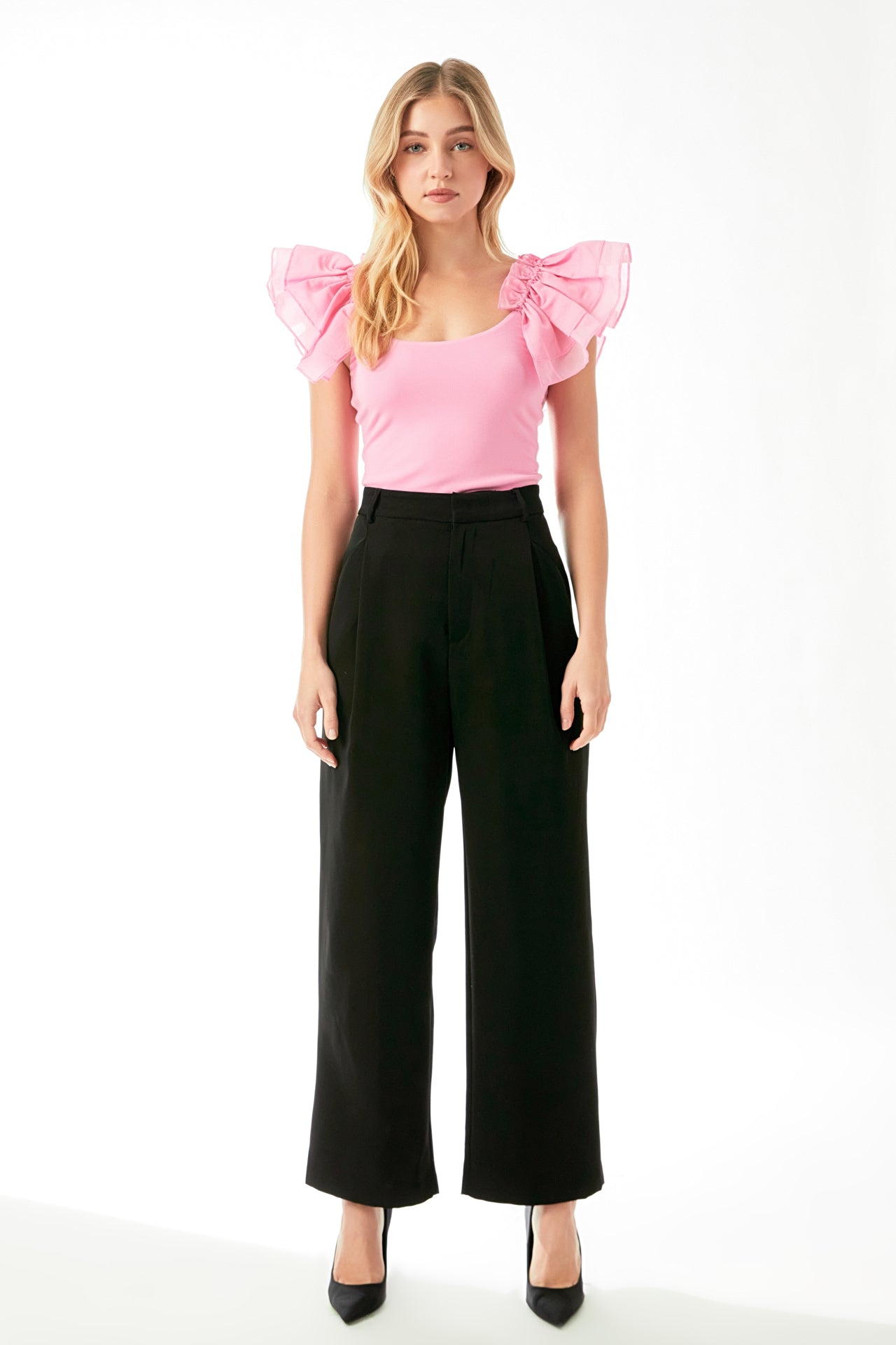 ENDLESS ROSE - Endless Rose - Organza Ruffle with Knit Top - TOPS available at Objectrare