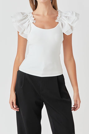 ENDLESS ROSE - Organza Ruffle with Knit Top - TOPS available at Objectrare