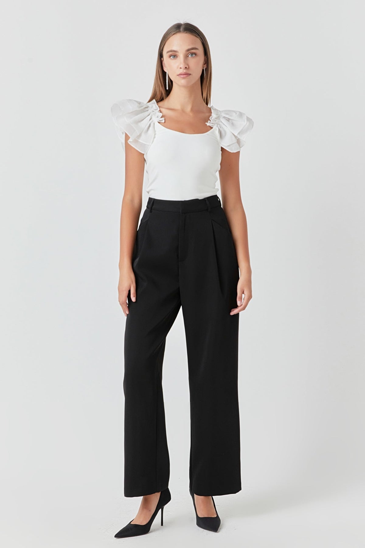 ENDLESS ROSE - Organza Ruffle with Knit Top - TOPS available at Objectrare