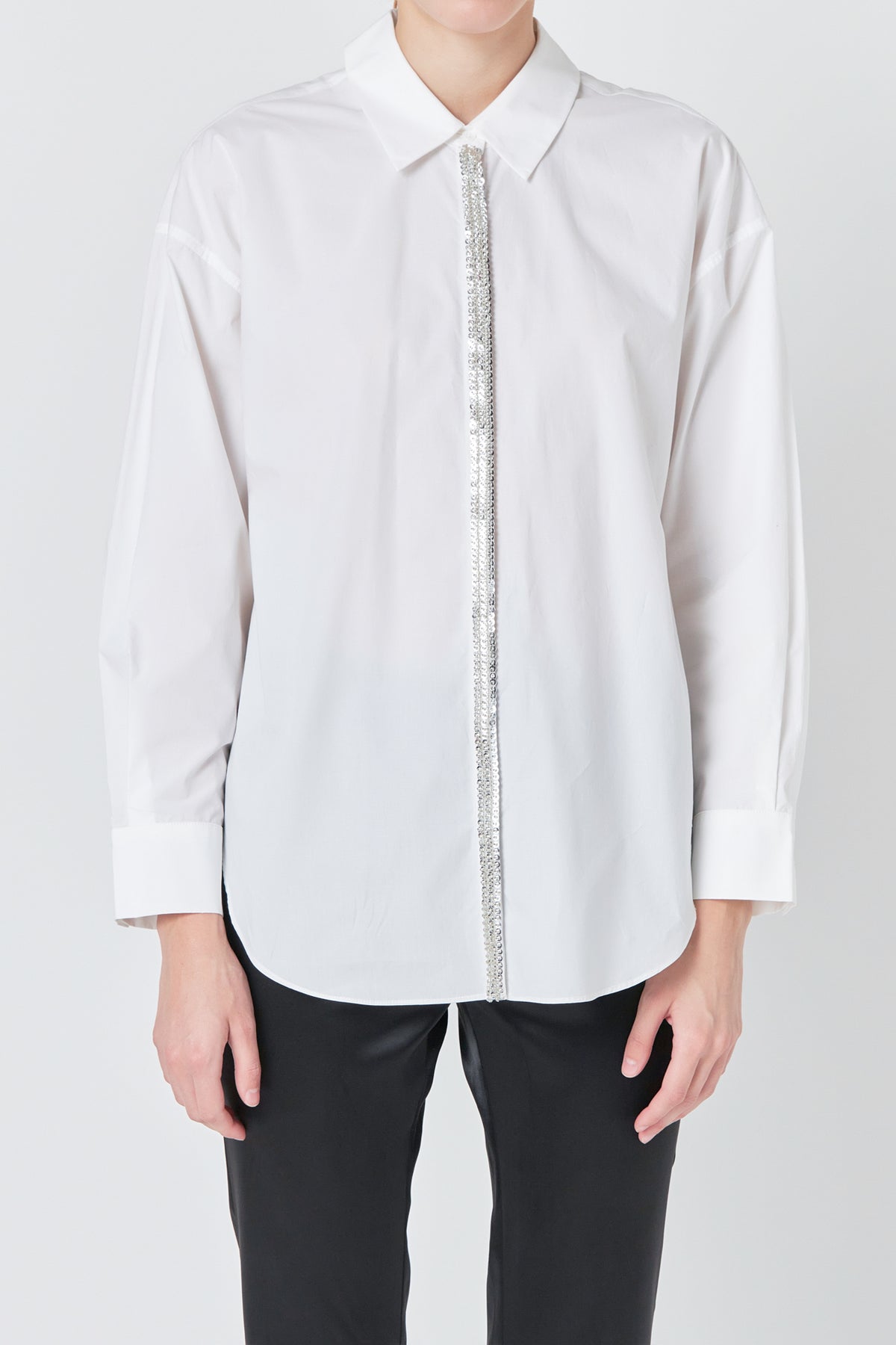 ENDLESS ROSE - Sequin Placket Button-Up Shirt - SHIRTS & BLOUSES available at Objectrare