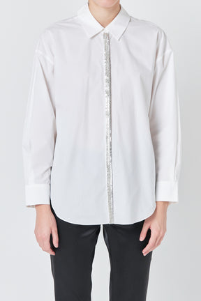 ENDLESS ROSE - Sequin Placket Button-Up Shirt - SHIRTS & BLOUSES available at Objectrare