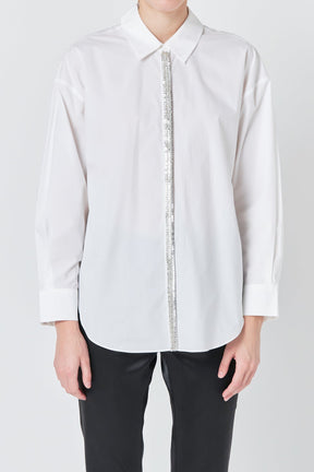 ENDLESS ROSE - Sequin Placket Button-Up Shirt - TOPS available at Objectrare