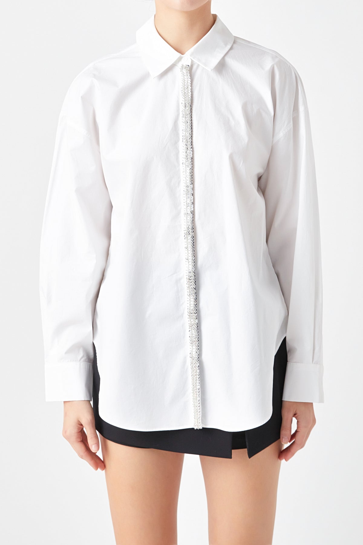 ENDLESS ROSE - Sequin Placket Button-Up Shirt - SHIRTS & BLOUSES available at Objectrare
