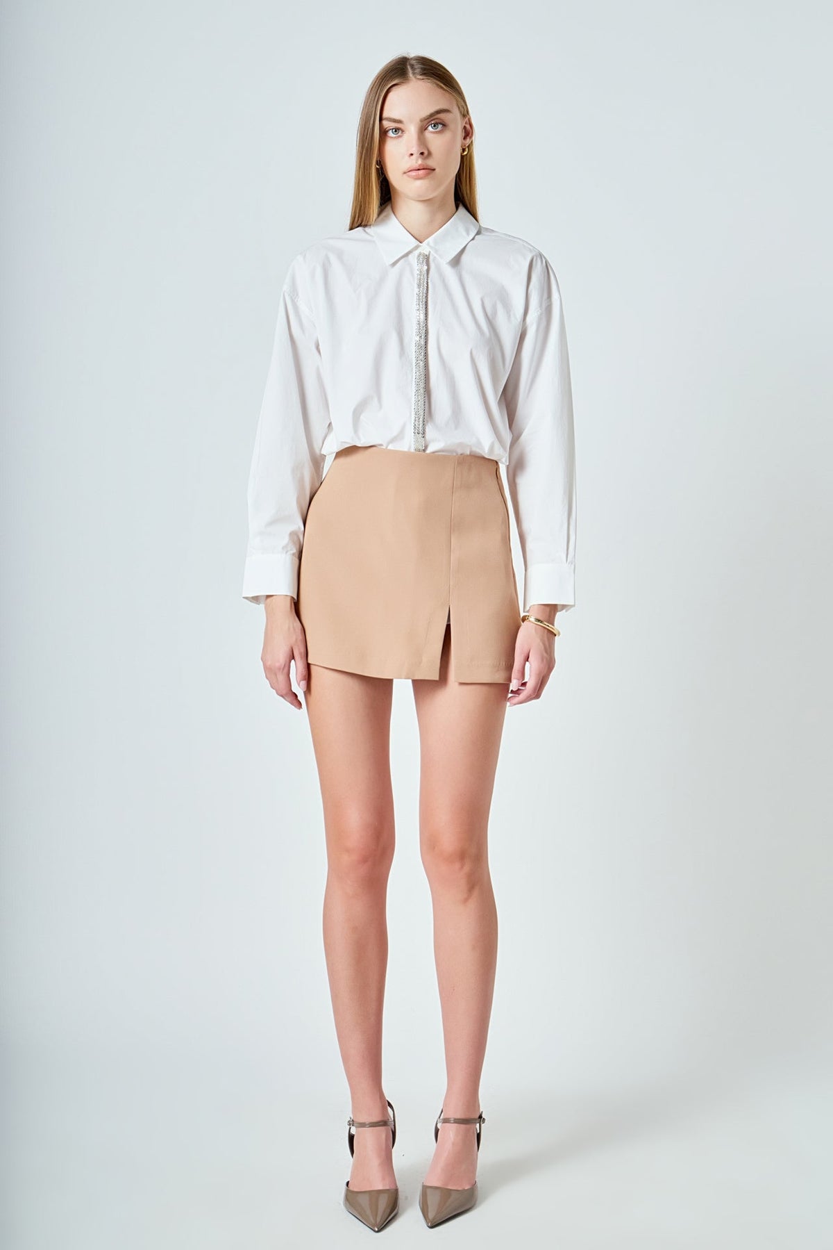 Sequin Placket Button-Up Shirt