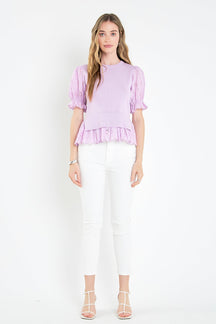 ENGLISH FACTORY - Eyelet Mixed Media Knit Top - TOPS available at Objectrare