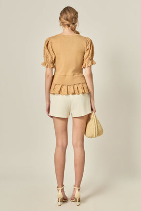 ENGLISH FACTORY - Eyelet Mixed Media Knit Top - TOPS available at Objectrare