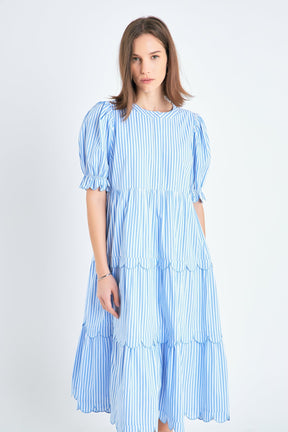ENGLISH FACTORY - Stripe Scallop Edge Midi Dress - DRESSES available at Objectrare
