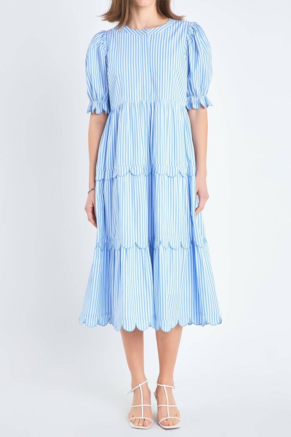ENGLISH FACTORY - Stripe Scallop Edge Midi Dress - DRESSES available at Objectrare