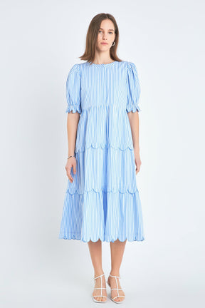 ENGLISH FACTORY - Stripe Scallop Edge Midi Dress - DRESSES available at Objectrare