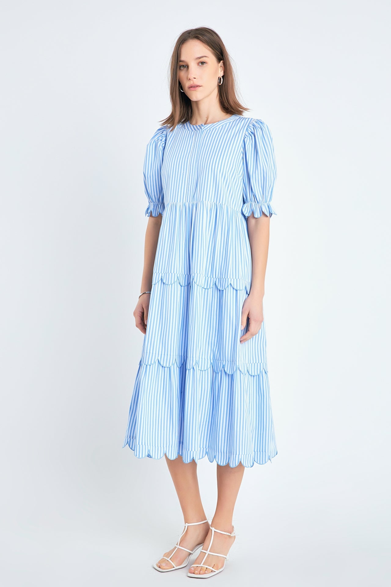 ENGLISH FACTORY - Stripe Scallop Edge Midi Dress - DRESSES available at Objectrare