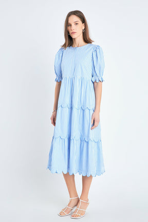 ENGLISH FACTORY - Stripe Scallop Edge Midi Dress - DRESSES available at Objectrare