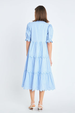 ENGLISH FACTORY - Stripe Scallop Edge Midi Dress - DRESSES available at Objectrare