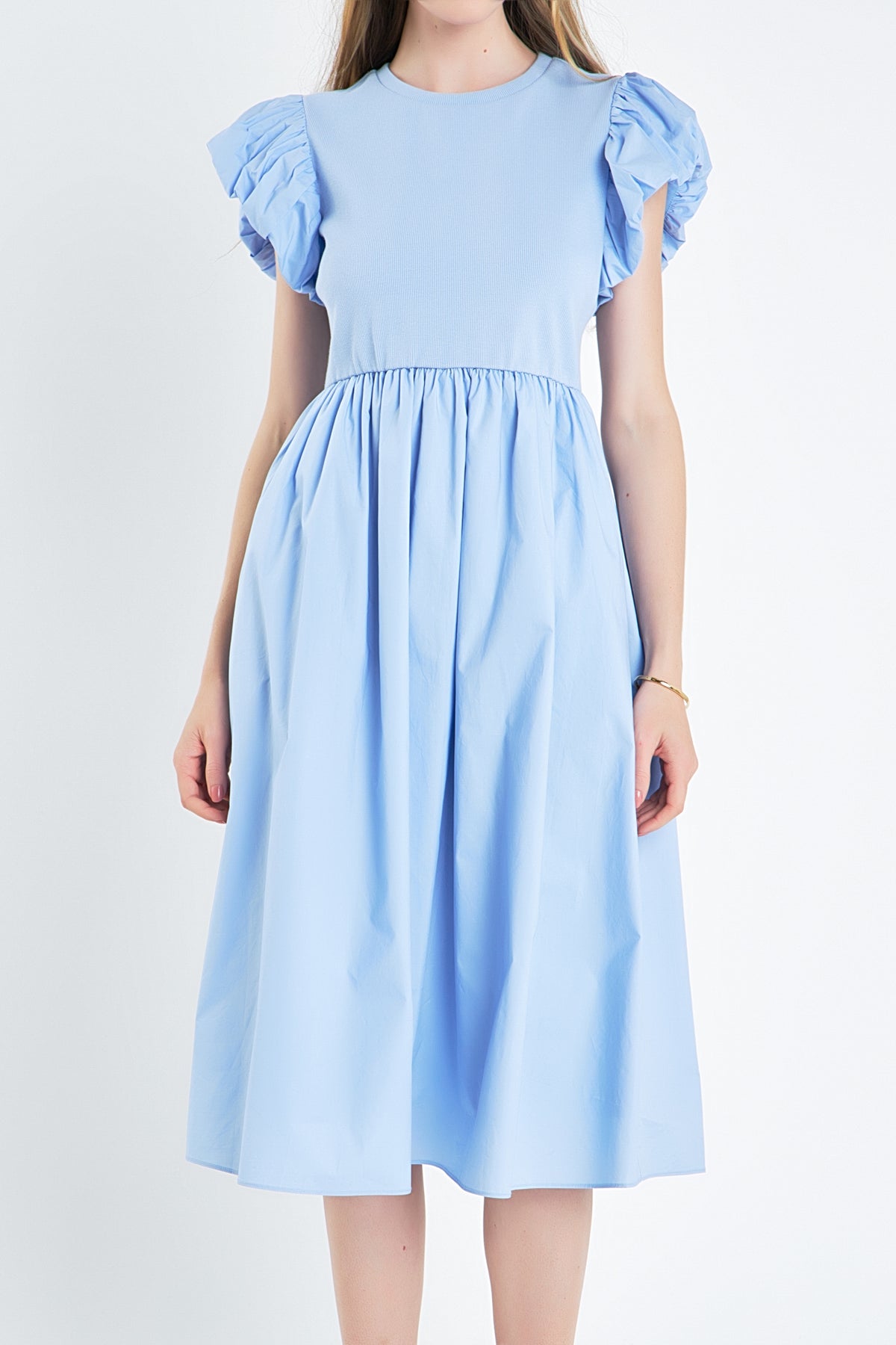 ENGLISH FACTORY - Puff Sleeve Mixed Media Dress - DRESSES available at Objectrare
