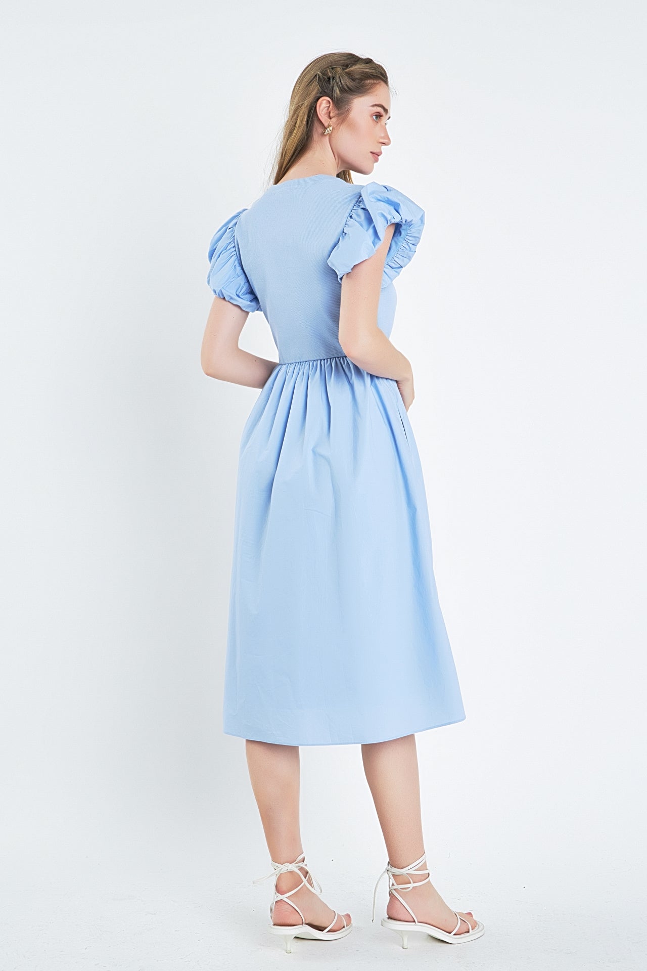 ENGLISH FACTORY - English Factory - Puff Sleeve Mixed Media Dress - DRESSES available at Objectrare