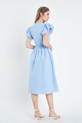 ENGLISH FACTORY - Puff Sleeve Mixed Media Dress - DRESSES available at Objectrare