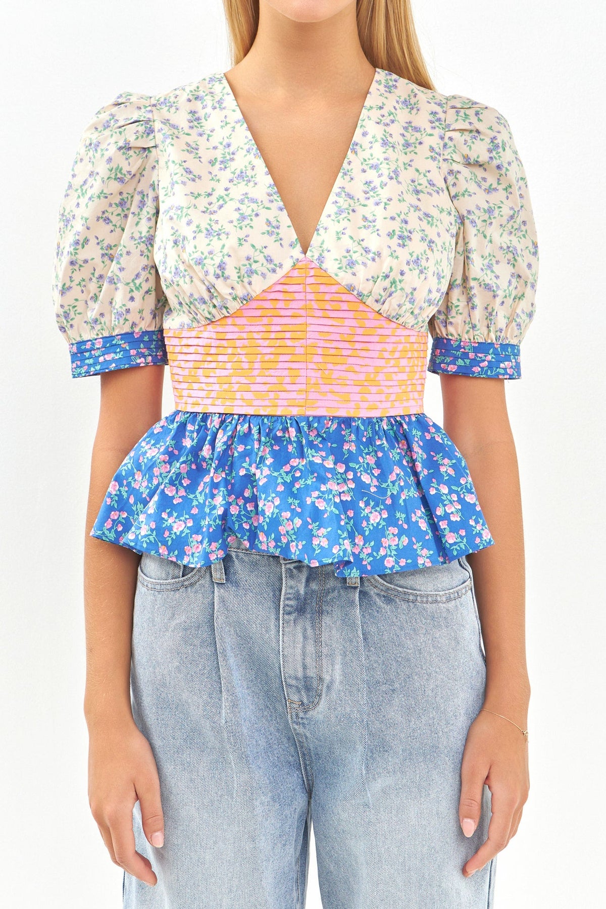 ENGLISH FACTORY - Mixed Print Peplum Top - TOPS available at Objectrare