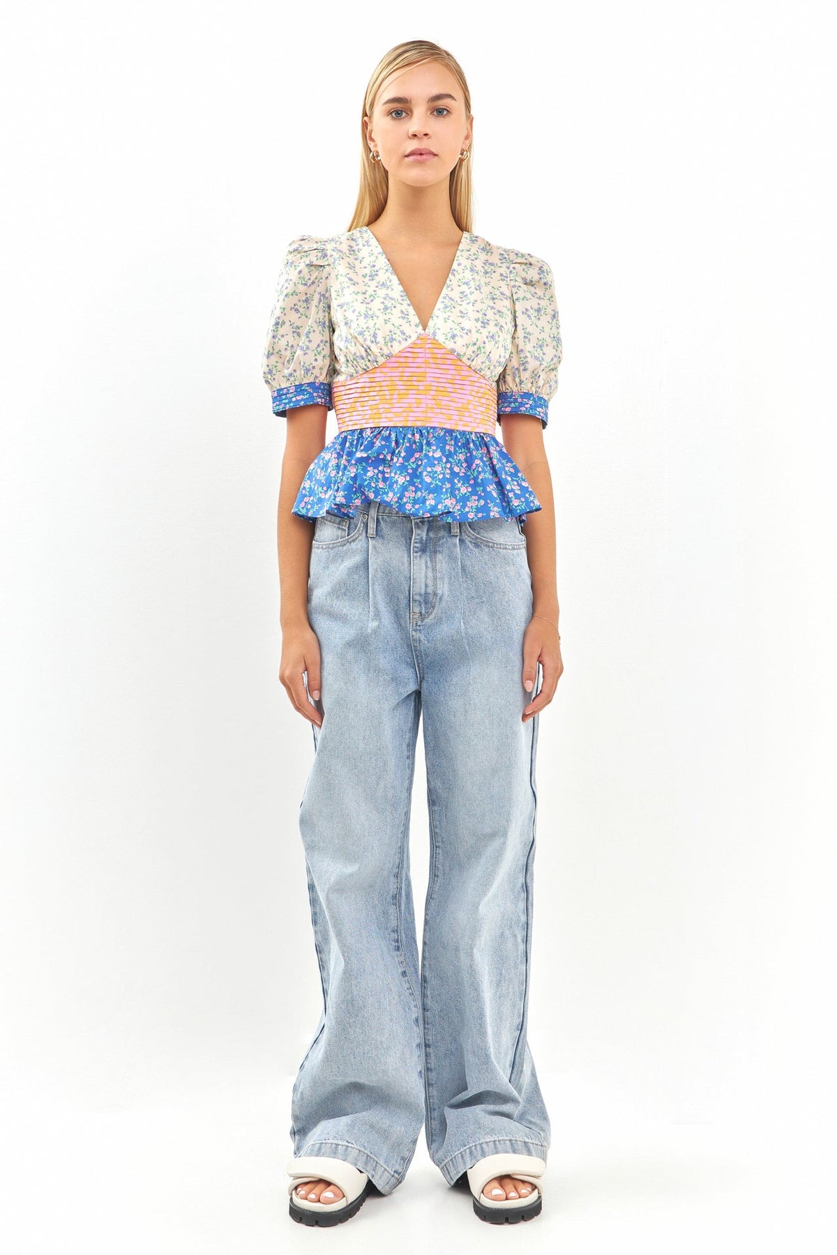 ENGLISH FACTORY - Mixed Print Peplum Top - TOPS available at Objectrare