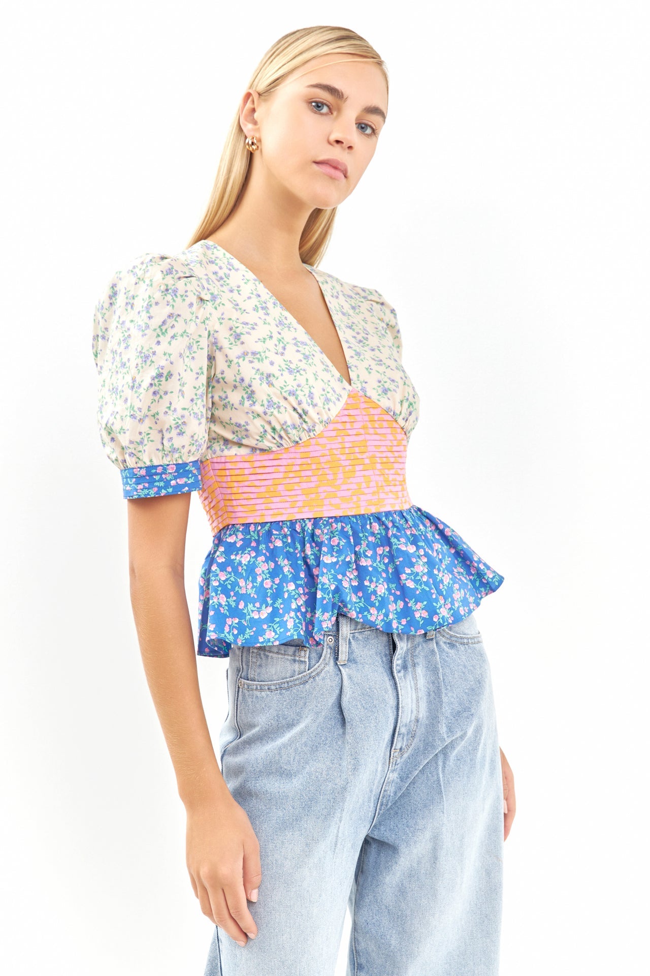 ENGLISH FACTORY - English Factory - Mixed Print Peplum Top - TOPS available at Objectrare