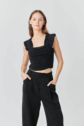 ENDLESS ROSE - Endless Rose - Ruffled Pleated Mesh Tank Top - TOPS available at Objectrare