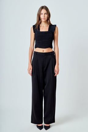 ENDLESS ROSE - Ruffled Pleated Mesh Tank Top - TOPS available at Objectrare
