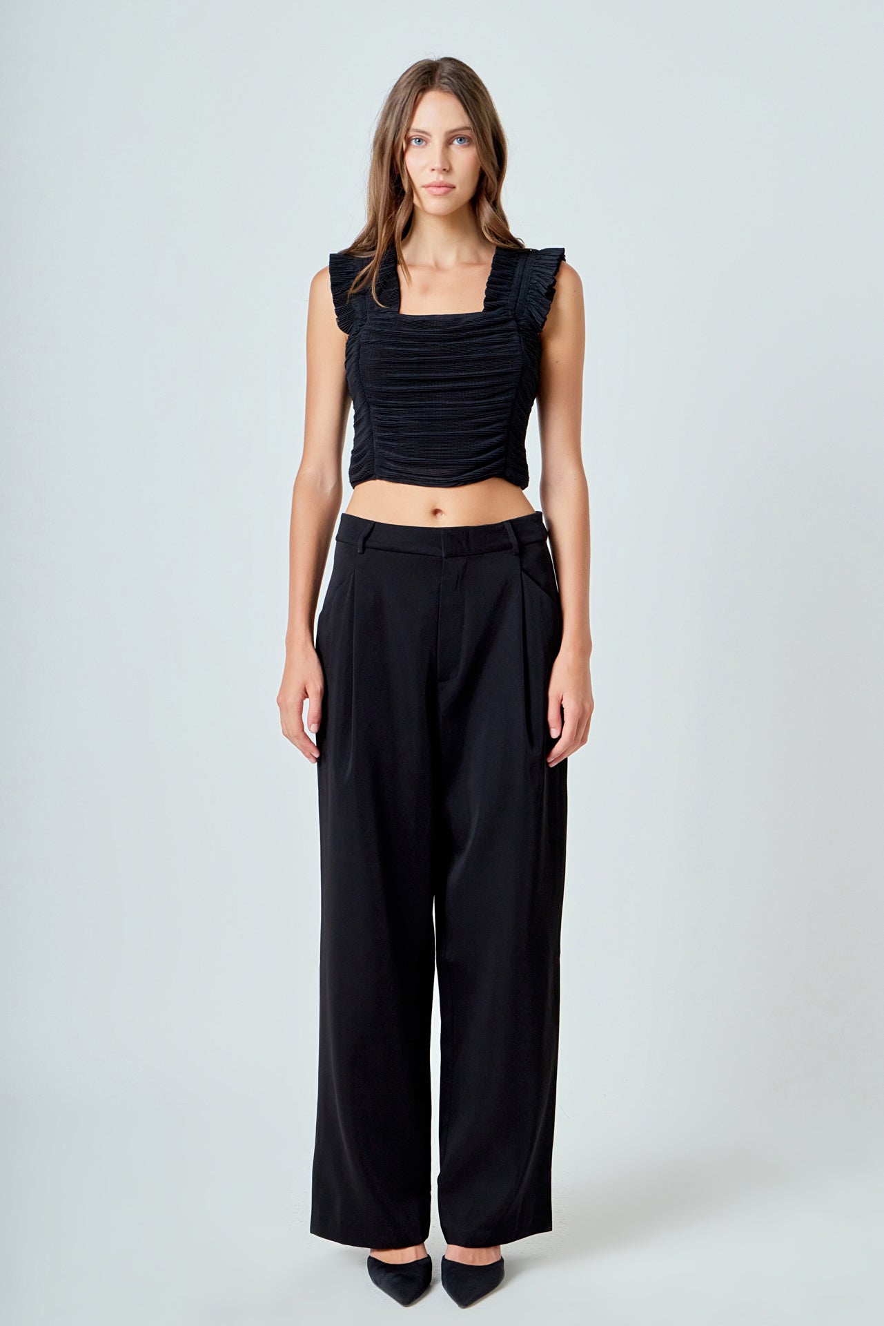 ENDLESS ROSE - Ruffled Pleated Mesh Tank Top - TOPS available at Objectrare