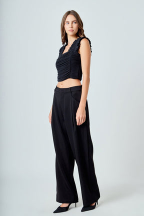 ENDLESS ROSE - Ruffled Pleated Mesh Tank Top - TOPS available at Objectrare
