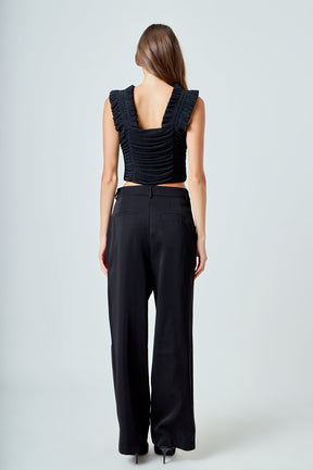 ENDLESS ROSE - Ruffled Pleated Mesh Tank Top - TOPS available at Objectrare