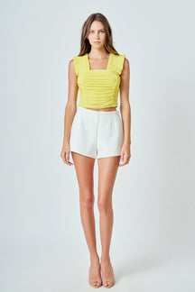 ENDLESS ROSE - Ruffled Pleated Mesh Tank Top - TOPS available at Objectrare
