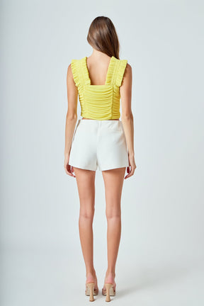 ENDLESS ROSE - Ruffled Pleated Mesh Tank Top - TOPS available at Objectrare