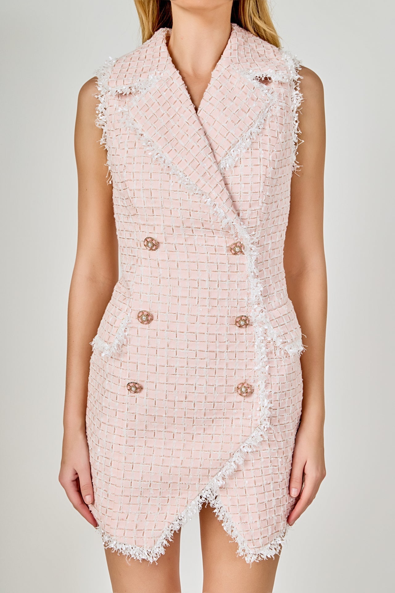 ENDLESS ROSE - Premium Check Tweed Mini Dress - DRESSES available at Objectrare