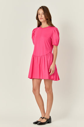 ENGLISH FACTORY - Puff Sleeve Mixed Media Mini Dress - DRESSES available at Objectrare