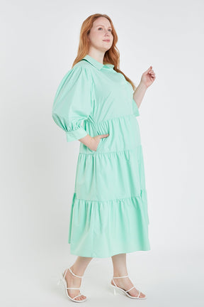 ENGLISH FACTORY - Plus Size V-neckline Puff Sleeve Midi Dress - DRESSES available at Objectrare