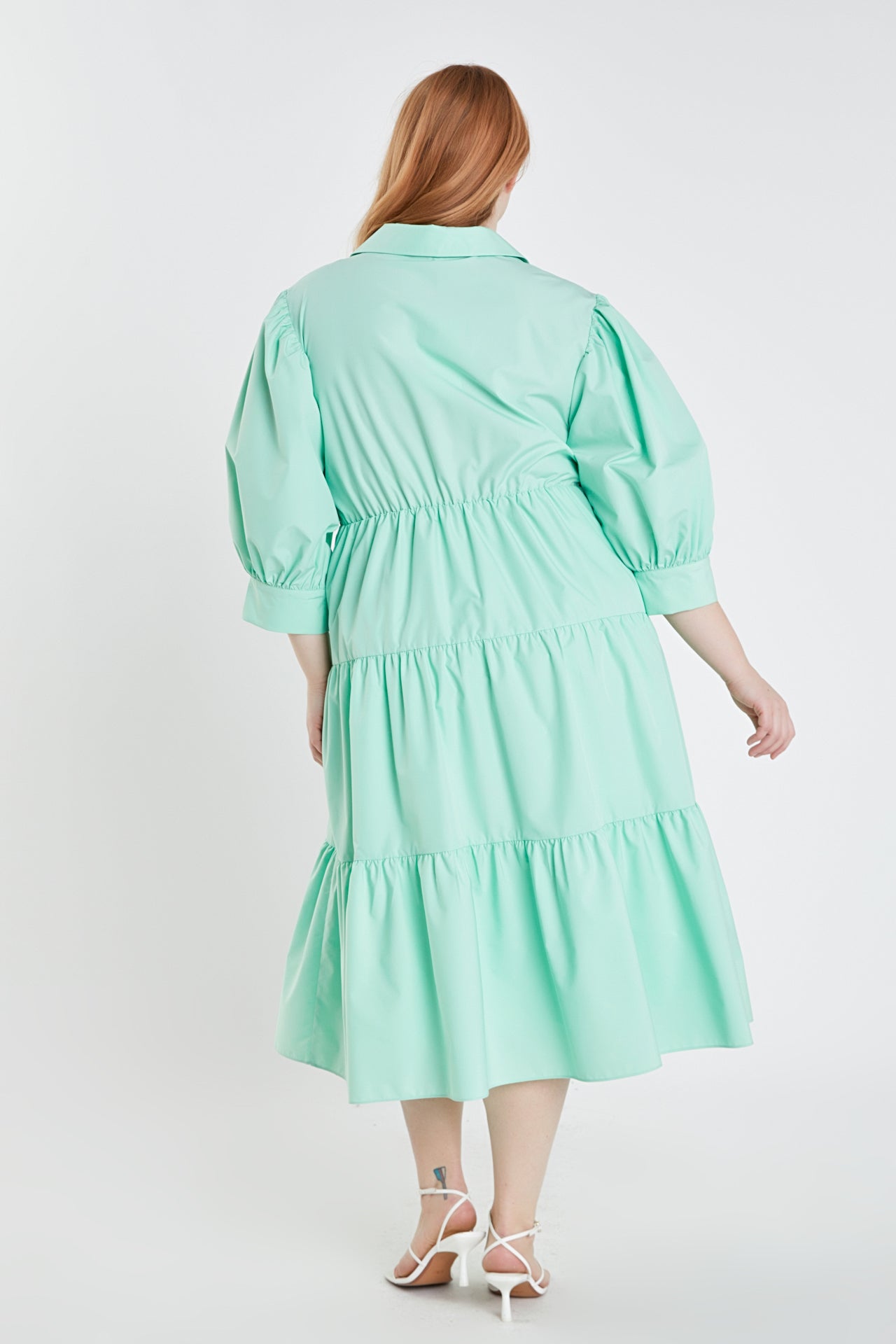 ENGLISH FACTORY - V-neckline Puff Sleeve Midi Dress - DRESSES available at Objectrare
