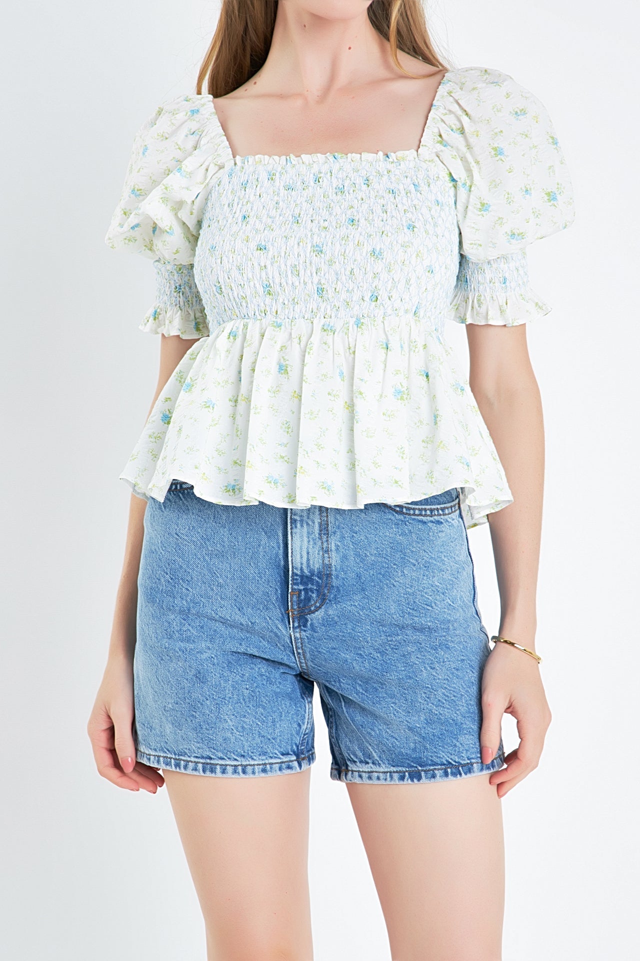 ENGLISH FACTORY - English Factory - Smocked Floral Puff Sleeve Top - TOPS available at Objectrare