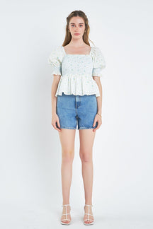 ENGLISH FACTORY - English Factory - Smocked Floral Puff Sleeve Top - TOPS available at Objectrare